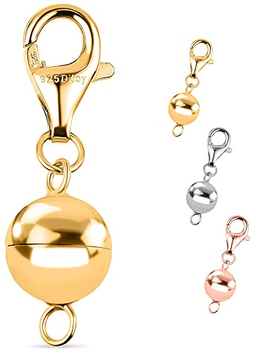 Magnetic Ball Lock with Lobster Clasp in Rhodium Plated 925 Sterling Silver Necklace Extender Metal Weight 1 Gram Lightweight and Easy to wear Dual-Clasp Design Jewellery