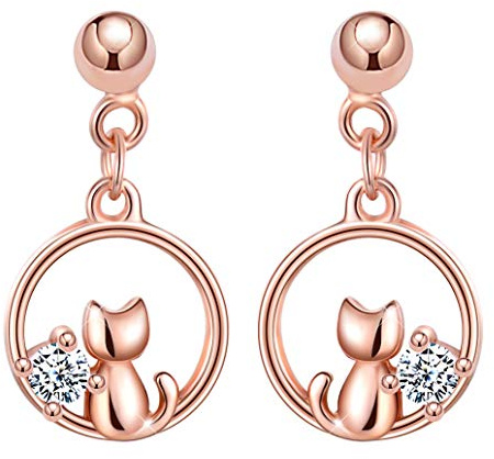 Unendlich U Mädchen Damen 925 Sterling Silber Kleine Katze Ohrstecker Einfach Ohrhänger Ohrringe Ohrschmuck,Rosegold