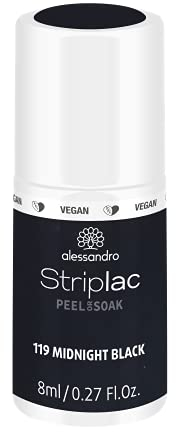alessandro Striplac UV-Nagellack Midnight Black – Schonend und langanhaltend – Einfache Entfernung dank Peel-Off-Technologie – Vegan und tierversuchsfrei – 8 ml