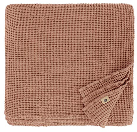 Linen & Cotton Plaid Decke Sommer Tagesdecke Waffelpique Enzo - 48% Leinen, 52% Baumwolle, Coral Rosa (150 x 210 cm) Leinendecke Baumwolldecke Wohndecke Blanket Überwurf Bett Bettwäsche Bettüberwurf