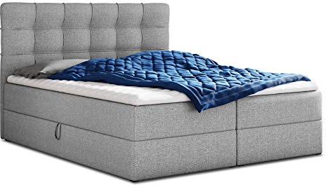 Sofnet Boxspringbett Best mit 2 Bettkästen, Doppelbett mit Bonell-Matratze und Topper, Polsterbett, Bett, Bettgestell, Stilvoll, Schlafzimmer (Grau (Inari 91), 160 x 200 cm)