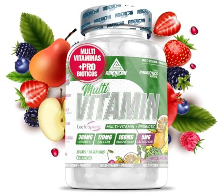 AS American Suplement - Combo multivitamines avec probiotiques - 100 g - 60 gélules - Contient LactoSpore - Favorise le microbiote intestinal et le bien-être général