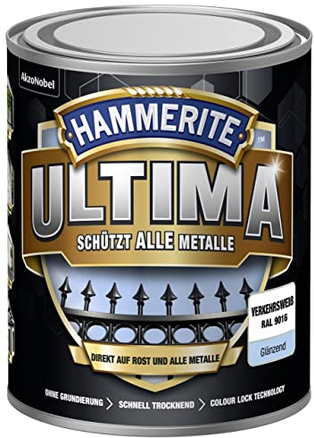 Hammerite Ultima glänzend, Metallschutzlack, Verkehrsweiß RAL9016, 750ml