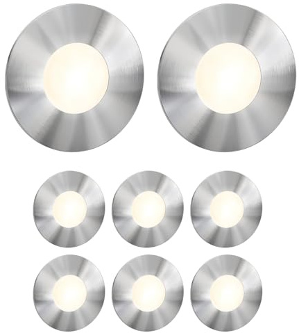 ledscom.de 8x LED Treppenlicht/Wandeinbauleuchte FEX für innen und außen, rund, edelstahl, 85mm Ø, warmweiß