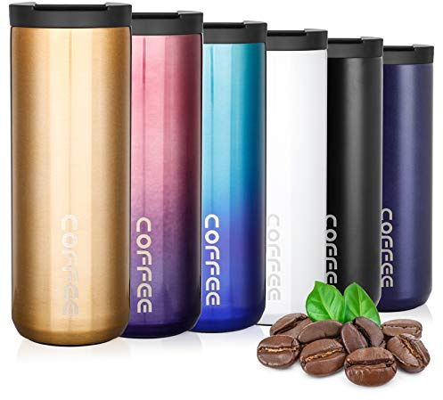 lalafancy Tasse de Café Isotherme 350ml/500ml, Mug Isotherme de Voyage avec Couvercle Rabattable Tasse a Café ou The, Tasse à Café Isolée à Double Paroi,Bouteille d'eau Isotherme Acier Inoxydable