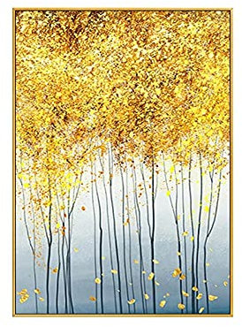 MWMG Acrylbilder Auf Leinwand Handgemalt,Kreativer Stil Glücksbaum Goldfolie Textur Große Ölgemälde Kunst Moderne Abstrakte Kunstwerk Leinwand Wandkunst Gemälde Wohnzimmer Schlafzimmer Wohnkultur Bi