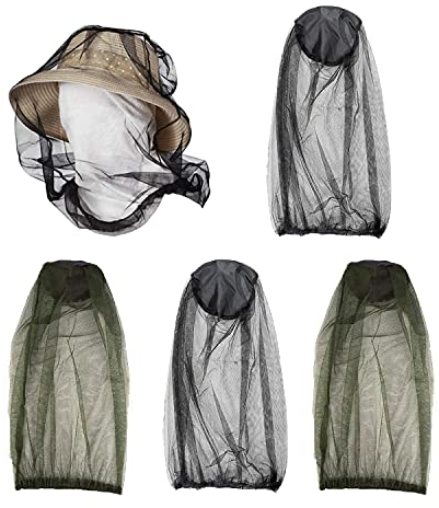 NITAIUN 4 Stück Moskito Kopfnetz, Fliegennetz für Gesicht, Imkerei imker Anti-mücke Biene Bug Insekt Fly Maske Kappe Hut mit Kopf Net Mesh Gesichtsschutz Outdoor Angelausrüstung (Schwarz+Grün)