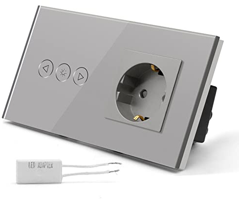 BSEED Interruptor Regulador de Luz y Enchufe, Interruptor Tactil Normal 16A 2 Gang 1 Vía Gris
