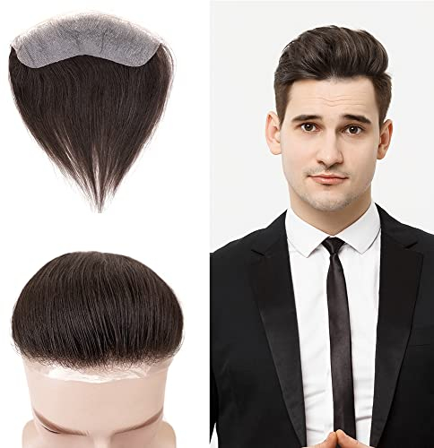 Lordhair Frange Frontale Toupet Homme 100% Vrais Cheveux Humains,V-looped de Taille Naturel Devant Délié Peau Fine PU Base pour Calvitie Homme