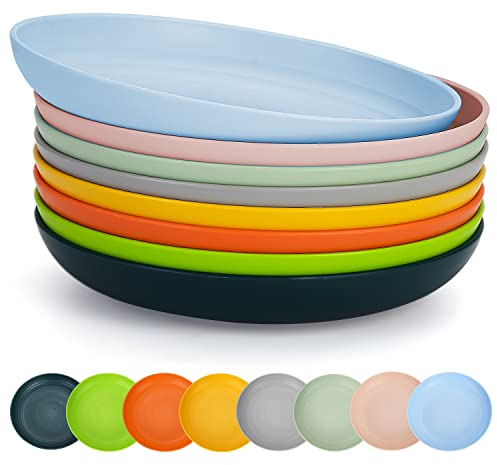 Berglander 23cm Platos de Plástico 8 Colores Reutilizables y Robustos Juego de Vajilla, Cuencos para Fideos, Aperitivos, Cereales de Postre, Libre de BPA Apto para Microondas y Lavavajillas