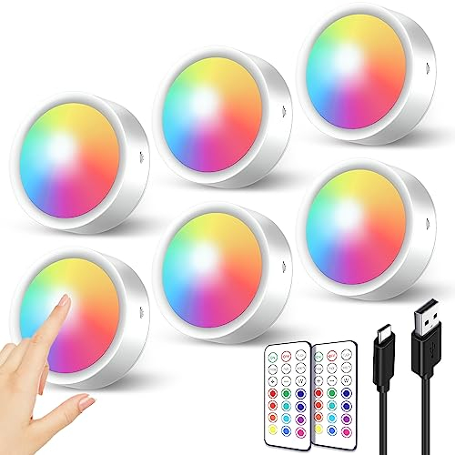 Lampe Vitrine Couleur Sans Fil Rechargeable，2400mAh Spot LED RGB a Pile Autocollant Lampe Placard Telecommande Lumiere Cuisine Sous Meuble Sans Fil Eclairage Adhesif pour Armoire veilleuse Escalier