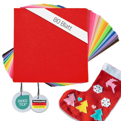Miqio Bastelfilz | XL Bastelset 30x30cm - 80 Filzplatten zum Basteln und Nähen für Ostern (1mm) | Schadstoffgeprüfter Filzstoff