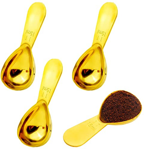 4 PiecesStainless Steel Coffee Scoops - 1 Tablespoon （15 ml）- Short Handle Tablespoon Coffee Measuring Spoons for Coffee Tea Sugar Flour (Gold)