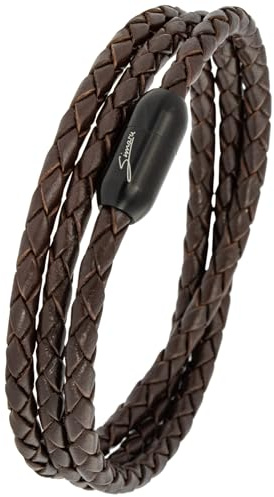 Simaru Wickelarmband Leder Herren Damen, Geflochtenes Echtleder 4 mm, Schwarz, Edelstahl-Magnetverschluss, Handarbeit Made in Germany
