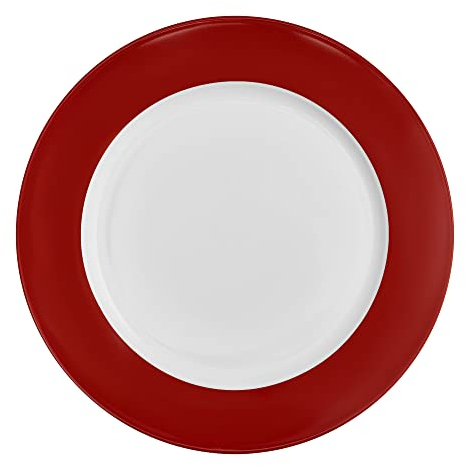 AMBITION Dessertteller Aura Red 19 x 19 x 1,5 cm Frühstücksteller weiß mit rotem Rand rund Porzellan Spülmaschine Mikrowelle