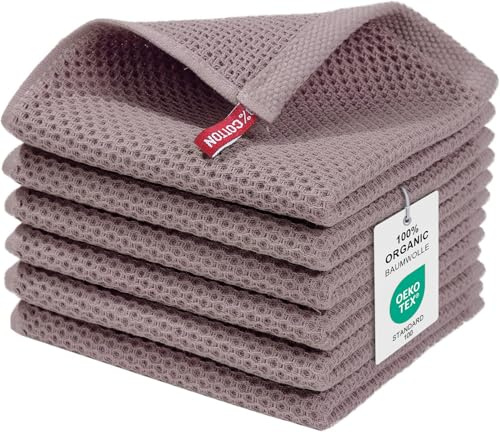 Moosfor Geschirrtücher 100% Baumwolle 6er Set 30 x 30 cm Braun | Super Saugstarke & Langlebige Küchentücher - Dicke Premium Geschirrhandtücher – Gastronomiequalität - Oeko Tex® Zertifiziert