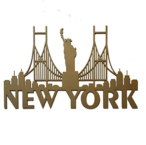 Generico Holzbild mit Brooklyn Brücke Freiheitsstatue und Schriftzug New York Laser