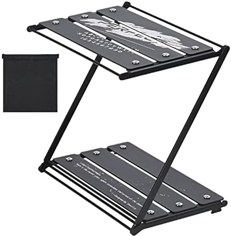 Yunmiao Zusammenklappbare Regale - 2-lagige Klappregale für Camping | Leichter Kohlenstoffstahl, Robustes Aluminium-, Campingzubehör für Garten, Balkon, Grill, Picknick