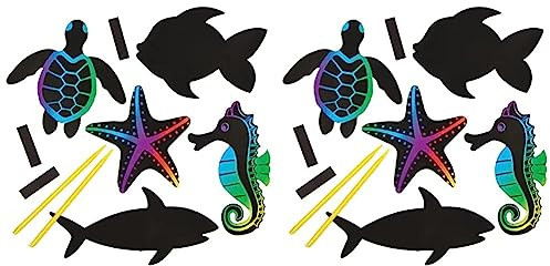 Baker Ross Bastelsets für Kratzbild-Magnete „Meerestiere“ für Kinder zum Basteln und als Deko-Idee im Sommer (12 Stück), Schwarz, Klein (Packung mit 2)