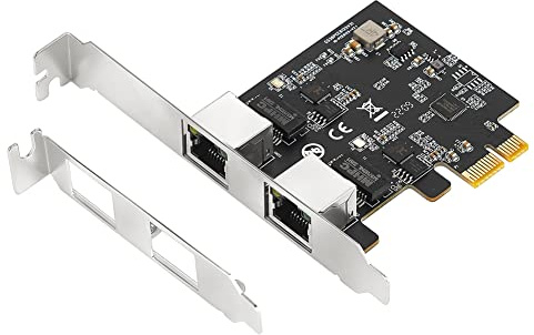 Tweovnai Adaptateur de Carte RéSeau PCIE Gigabit avec 2 Ports 2500Mbps PCIe 2.5Gb RTL8125B Carte Ethernet Carte ContrôLeur LAN RJ45