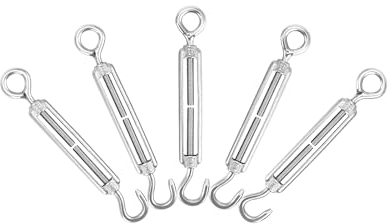 QWORK® 5 Stück M5 Spannschloss 304 Edelstahl, Verstellbare Haken Und Öse Drahtspanner, Spannhaken