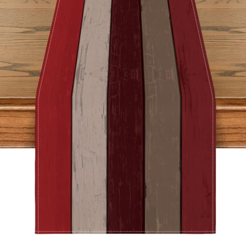Artoid Mode Rot Planken Antik Alt Rustikal Holz Herbst Tischläufer, Saisonnal Küche Tisch Dekoration Drinnen Urlaub Party Dekor 40x100 cm