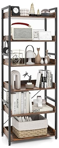 COSTWAY Bücherregal mit 6 Ebenen, Standregal Metall mit 4 Hacken, Büroregal Industrie-Design Aufbewahrungsregal freistehend für Wohnzimmer, Schlafzimmer, Arbeitszimmer, 69 x 34 x 177 cm