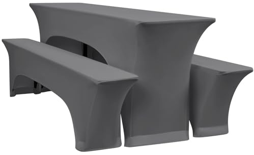 YMHPRIDE 3er-Set Elastische Biertischhussen, Dunkelgrau Bierbankhusse und Tischdecken, 50 cm Tischbreite, Bierzeltgarnituren 220 x 50 x 70 cm für Gartenbankett-Gartenmöbel.（3 Packungen）