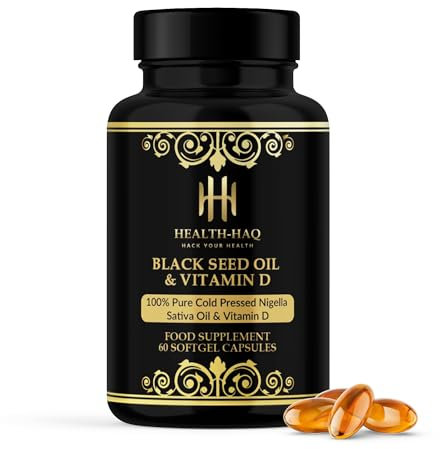 Black Seed Oil 1000 mg & Vitamin D Capsules 600 IU -100% Pure Cold Pressed Black Cumin Seed Oil Capsules - Provides Immune Support & Maintain Strong Bones - High Strength Thymoquinone - 60 Softgels