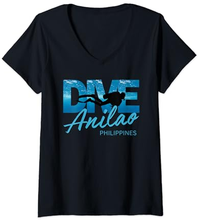 Damen Tauchen Sie in Anilao, Philippinen, Tauchausflug, Tauchertee T-Shirt mit V-Ausschnitt