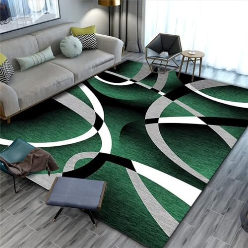 RUGMRZ Teppich Flur Lang Fleckerlteppich Grüner Teppich halbrundes Muster dekorative Erwachsene Schlafzimmer Teppich pflegeleicht Teppich Glitzer 70X140CM