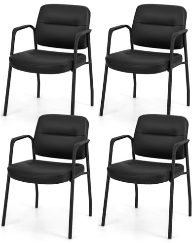 CASART Reception Chairs Set of 2/4, Faux Leather Conference Chairs Executive Office Chairs with Backrest, Armrests & Metal Legs, Heavy Duty Guest Chairs for Waiting Room Meeting Room Office (2)