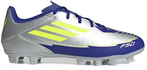 Adidas Unisex Adulto F50 Club Football Boots FG/MG, Silver Met./Solar Yellow/Lucid Blue, 42 EU