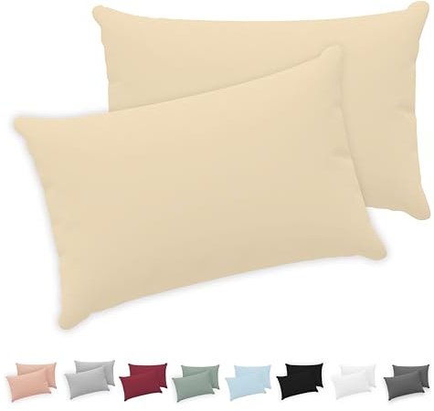 Twinzen - Kissenbezug 40x60cm - 2er Set - 100% Baumwolle - Beige | Oeko-Tex zertifiziert · mit Reißverschluss · Kopfkissenbezug & Kissenhülle · Jersey · 150 g/m² · Weich · Waschbar