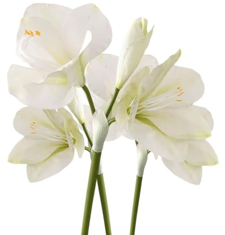 BQEE Künstliche Amaryllis Blumen, 54,6 cm, rot, weiß, rosa, 3 Stück, künstliche Lilien für Hochzeit, Zuhause, Büro, Hotel Dekor (weiß)