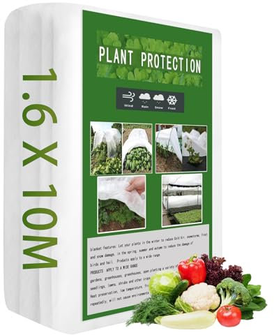 Vegamall 30gsm 1.6 * 10m Garden Plant Fleece Frost Protection Cover Horticultural Fleece Cover Plant Frost Protection Fleece for Outdoor and Indoor Anti Freeze and Wind Warming Fleece Jacket
