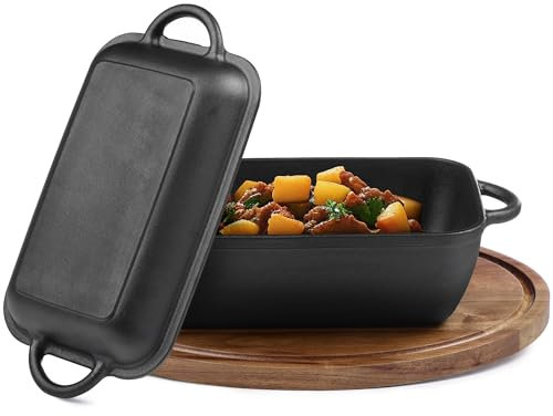 Navaris Cocotte en Fonte - Plat Four avec Couvercle Rectangulaire 3,8L pour Induction Grill Barbecue Gazinière - Casserole Marmite Faitout pour Pain Rôti - Four Hollandais