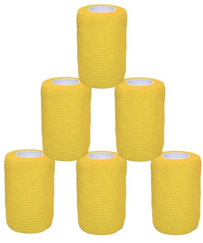 6 Rouleaux Bandage Autoadhésif Bande Cohésive Elastique Compresses non Tissées Strapping Immobilisation pour Poignet Genou Cheville Pied et Main 7,5 cm x 4,5 m (Jaune)