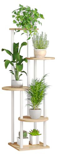 AZERPIAN Plant Stand Indoor 5 Tier Metal Plant Shelf for Multiple Plants Corner Tall Flower Holders for Living Room Balcony Bedroom Patio Garden (White, 5 Tier)