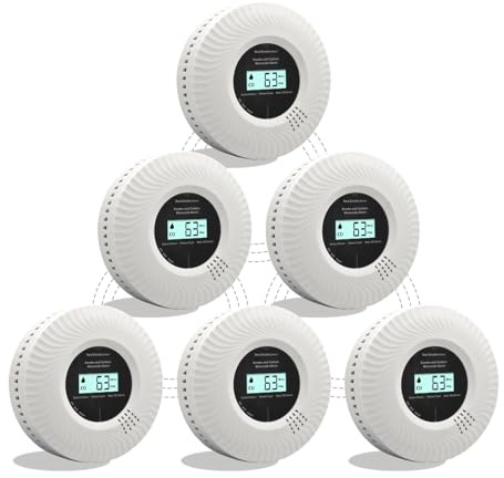 Kohlenmonoxid-Rauchwarnmelder, Kohlenmonoxid-Rauchwarnmelder mit Sprachalarm, 10 Jahre Batterielebensdauer, Zertifiziert nach den Normen EN14604 & EN50291(inkl. Batterie) (7 Verlinkt 6pack)