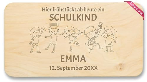 Frühstücksbrettchen Holz Natur - Hier frühstückt ab heute ein Schulkind 2026 | Schulanfang Geschenk für Junge und Mädchen | Frühstücksbrett Einschulung | Geschenke für Schulkinder Schulstart