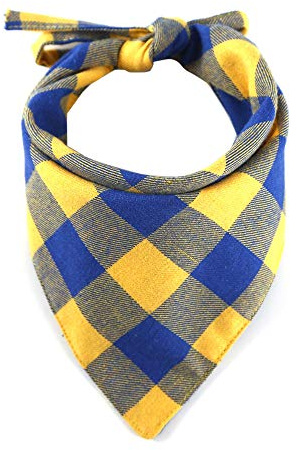 Hrlace Plaid Hundehalstuch Weihnachts-Bandanas Klassisches Kariertes Hundehalstücher Baumwoll Bandana Welpen Halstuch Haustier Dreieck Schal für kleine große mittelgroße Hunde und Katzen Gelb Blau