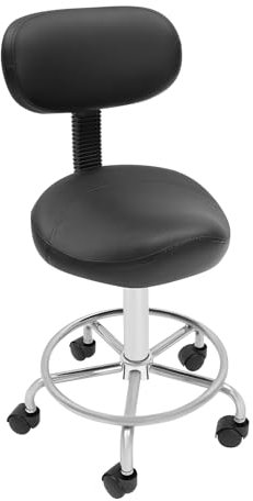 Sattelhocker Ergonomischer Rollhocker mit Rückenlehne sattelstuhl Saddle Hocker Rückenlehne Hebe Sattel Hocker Büro Spa einstellbare Rolling Saddle Stool Rädern Höhenverstellbarer 45-59 cm (Schwarz)