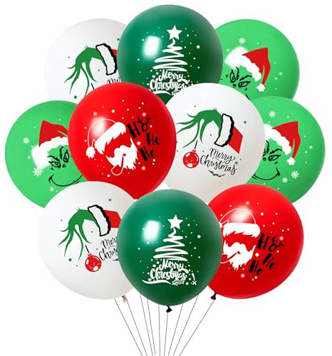 20 Stück Weihnachtsballons Grinch Weihnachten Luftballons für Weihnachtsdeko Christmas Helium Balloons für Weihnachten Neujahr Geburtstag Party Deko