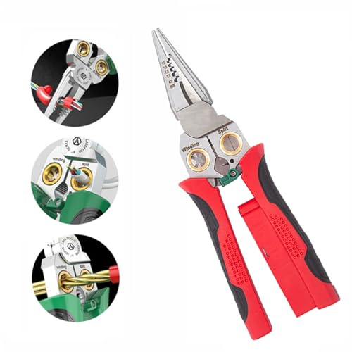 Boxonly Pinza spelafili 8 in 1 con funzione di misurazione dell'elettricità, pinze multifunzione per tagliare, spelare e crimpare fili, forbici resistenti per cavi per lavori elettrici (rosso