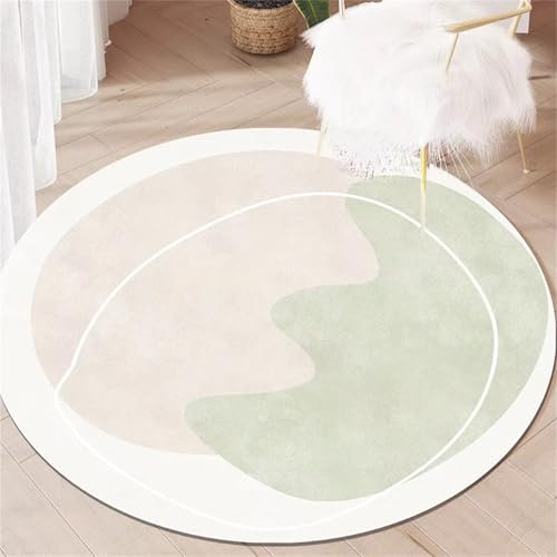 Hearda Teppich Rund, Japanischer Wabi-Sabi-Stil Kristallsamt Reppich Schlafzimmer, Innenbereich Runder Teppich, Waschbarer rutschfest Teppich, Polyester Flur Teppich (Kreise,140cm)