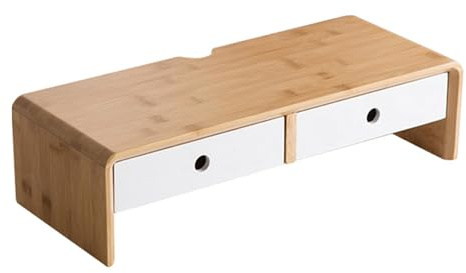 Simcat Monitorständer Aus Holz Mit 2 Schubladen,Keine Montage | Erhöht Die Monitorhöhe, Integrierte Schubladen, Kabelmanagementloch, Kein Aufbau Notwendig, Ideal Für Heimbüro