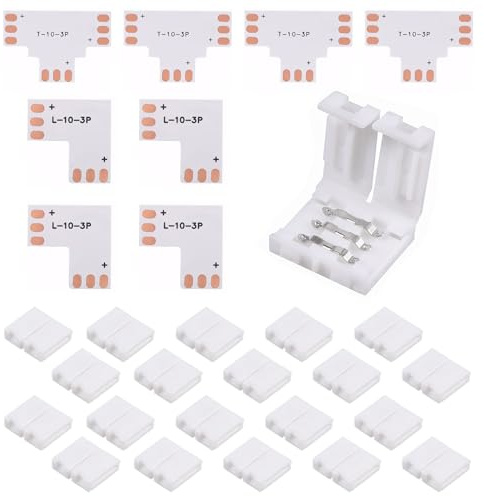 28pcs LED Strip Verbinder Streifen Anschluss 3Pin 10mm LöTfreie Led Adapter