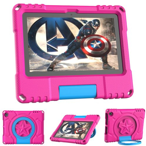 Mansiruyi Kids Case for 7 Tablets (Only for 12th Generation, 2022 Released Models), Not Fits iPad Samsung 7 inch Tablets, Lightweight Kidsfriendly Shockproof Protective Case with Handle Stand - Rose