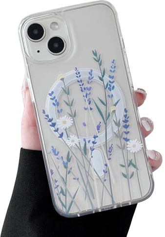 ZTOFERA kompatibel mit MagSafe,für iPhone 13/14 Hülle Blumen,Lavendel | Transparente, Weicher TPU-Rahmen,stoßfest und schützend,leicht abnehmbar